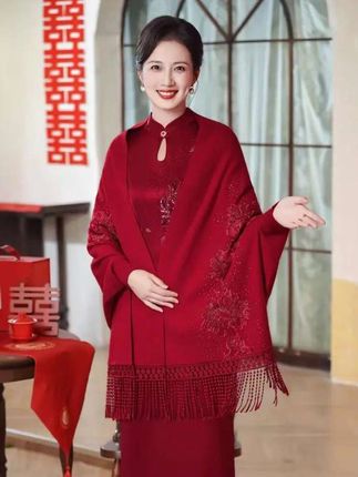 #喜婆婆婚宴礼服披肩 #配旗袍的披肩  #秋冬婚宴礼服外套  #红色外搭#优雅气质