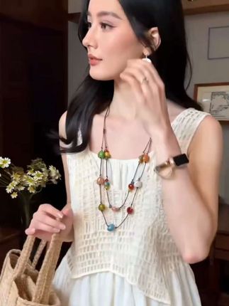 非金属亚克力项链 项链!简约长款珠子编织绳项链复古民族风项链#项链 #民族风