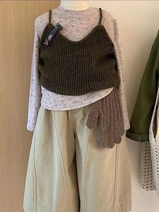 #创作灵感 韩国童装女童纯色叠穿针织吊带2025秋季新款休闲百搭阔腿裤三件套#高品质童装 #童装上新 #春秋穿搭 #潮童穿搭