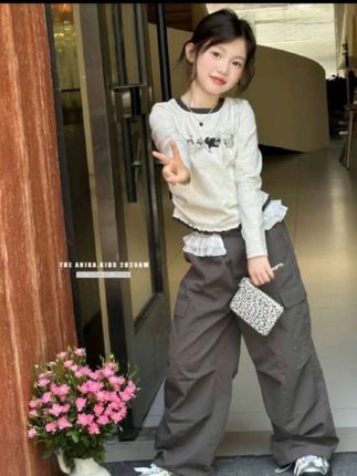 韩国童装秋款2025新款女童套装儿童秋季洋气长袖T恤上衣工装裤子