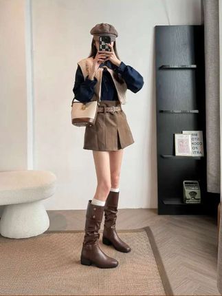 时尚西部堆堆靴女保暖搭子秋冬小个子高筒骑士长靴#靴子 #堆堆靴 #长靴穿搭 #时尚长筒靴 #上热门