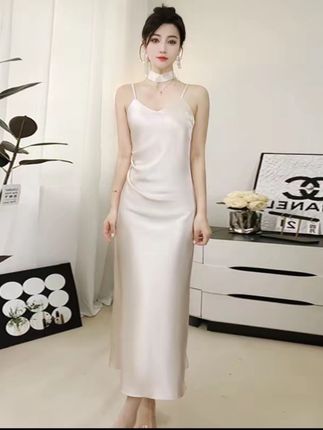 【可调节肩带+送飘带】夏季缎面连衣裙女显瘦法式轻奢气质吊带长裙#女装 #气质优雅穿搭 #高级感穿搭 #优雅气质穿搭 #温柔仙女裙