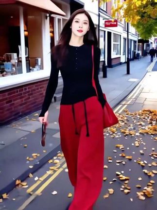 时尚套装女秋季新款长袖短款T恤打底上衣休闲阔腿裤束脚裤两件套#时髦穿搭 #时尚洋气 #减龄气质 #时尚休闲穿搭 #高级感穿搭 @D0U十小助手