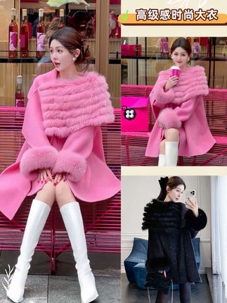 余潇潇【粉黛倾城】羊驼毛绵羊毛肌理感可拆卸狐狸毛披肩袖子大衣#轻奢女装 #高级感穿搭 #美出高级感 #秋冬新款 #换季换新装