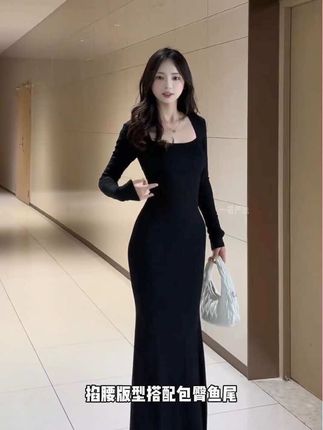 秋冬季御姐氛围感穿搭,真的离不开这条加绒显瘦的鱼尾包臀裙啊!#被秋日氛围感穿搭拿捏了 #素颜不换头穿搭也可以更高级 #高级感穿搭 #后妈裙鱼尾裙 #秋冬连衣裙