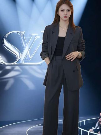 春秋2025新款高级感宽松小个子西服上衣阔腿裤两件套