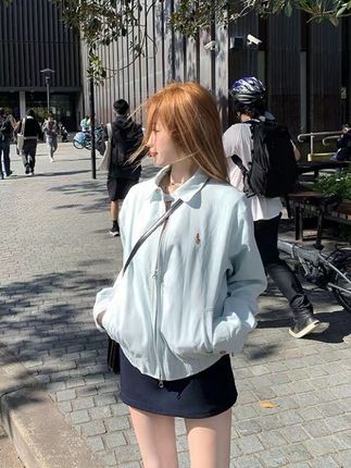 番茄妹妹Tomatosister秋冬百搭小马刺绣慵懒松弛感百搭夹克外套女#外套 #夹克 #甜妹风 #甜妹风 #欧尼穿搭