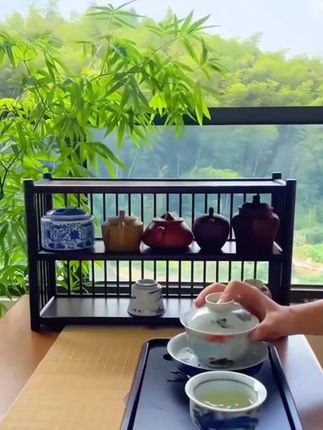 「三层阑珊」精品中式简约楠竹壶架杯架#茶生活 #茶具茶道 #茶具收纳架#收纳架