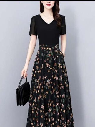 高档碎花真丝连衣裙女款爆款2025新款夏季长款显瘦拼接洋气长裙子#暴富的征兆 #旺财旺财旺财旺财
