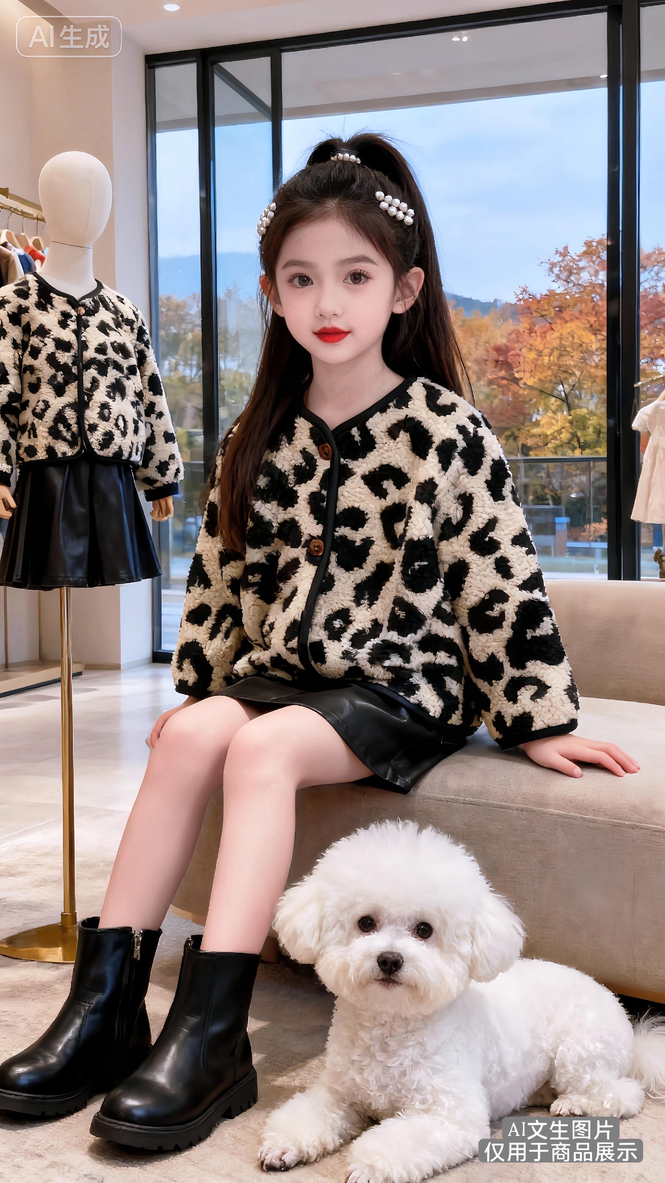 💥女童秋冬穿搭炸街款来啦!这款豹纹羊羔毛外套也太飒了吧~经典黑白豹纹自带时尚感,软糯羊羔毛保暖又亲肤,搭配皮裙和马丁靴,秒变时髦小达人,走哪儿都是焦点✨ #女童外套 #豹纹穿搭 #儿童秋冬装 #萌娃时尚 #童装