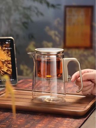 玻璃飘逸壶懒人泡茶壶简约 一键茶水分离壶 家用磁吸飘逸杯#茶壶#茶杯#茶水分离杯 #玻璃茶具