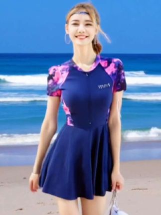 #清凉一夏 #度假穿搭 #温泉泳衣 #连体泳衣 #夏季游泳衣女保守遮肚显瘦连体裙式大码小胸聚拢运动健身泳装套装