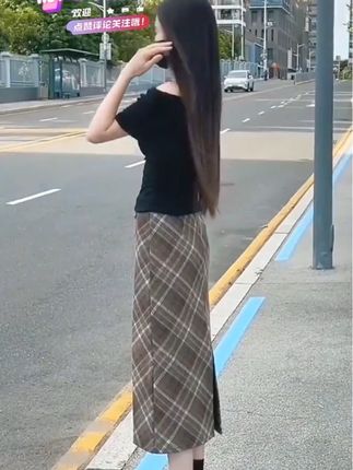 【国标裙长】百搭格子毛呢半身裙女秋季包臀裙高腰显瘦复古格纹长裙
