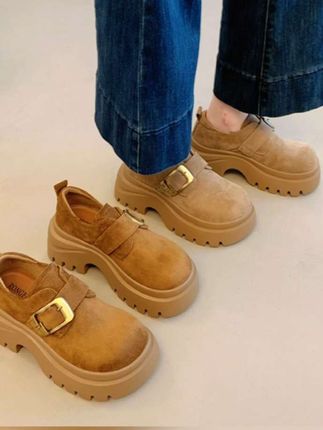 #秋冬女士厚底勃肯单鞋#小个子新款超火休闲增高百搭复古乐福鞋