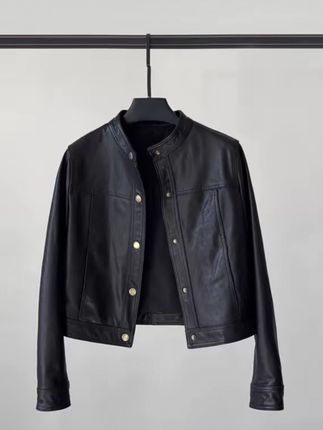 #点击小黄车直接购买 真皮皮衣女士短款黑色立领韩版修身显瘦皮夹克机车服2025秋季新款