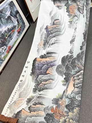 纯手绘国画 富春山居图,墨色山水题材,让您的家居变得更加大气有品味!#纯手绘 #国画 #山水画