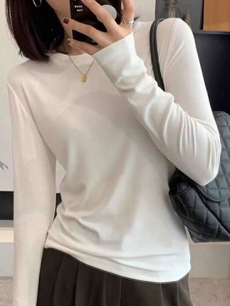 打底衫女内搭秋冬新款白色长袖t恤女装早秋装纯色显瘦韩系上衣服#早秋穿搭 #打底衫 #爱了爱了 #懒人必备 #热门