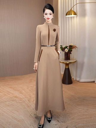 秋季新款连衣裙女2025新款修身显瘦拼接气质裙子优雅时尚大摆长裙#秋季新款 #面料柔软舒适 #显高显瘦显腿长 #减龄穿搭 #连衣裙