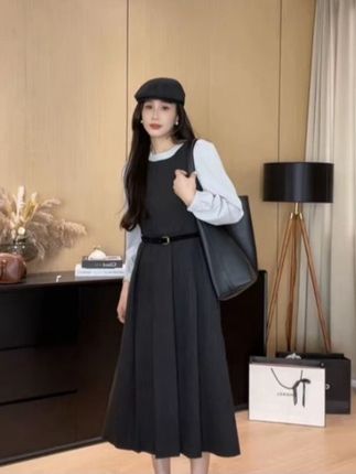 灰色假两件长袖连衣裙女2025新款早秋御姐穿搭名媛气质轻熟风长裙#显高显瘦 #高级感穿搭 #韩系穿搭 #洋气 #气质范