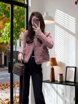 SFY粉色短款外套女秋冬百搭气质高级感时尚小香风上衣#小香风上衣#时尚外套 #气质穿搭 #高级感穿搭