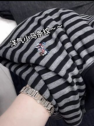 米蓝家名殿!巨柔软~春秋小马刺绣条纹短袖T恤,打底单穿都好看!减龄显瘦又时尚#条纹控 #条纹T恤 #秋款上新 #打底t恤