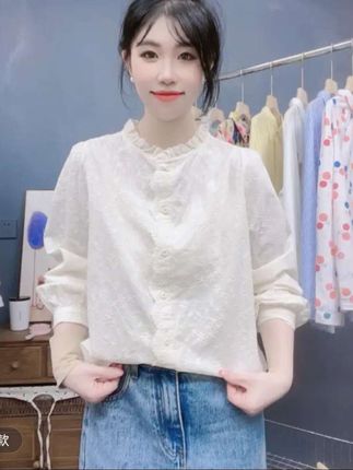 洋气百搭木耳领纯棉衬衫女2024春秋设计感白衬衣内搭蕾丝刺绣上衣#面料柔软舒适#亲肤透气#时尚减龄#上热门🔥
