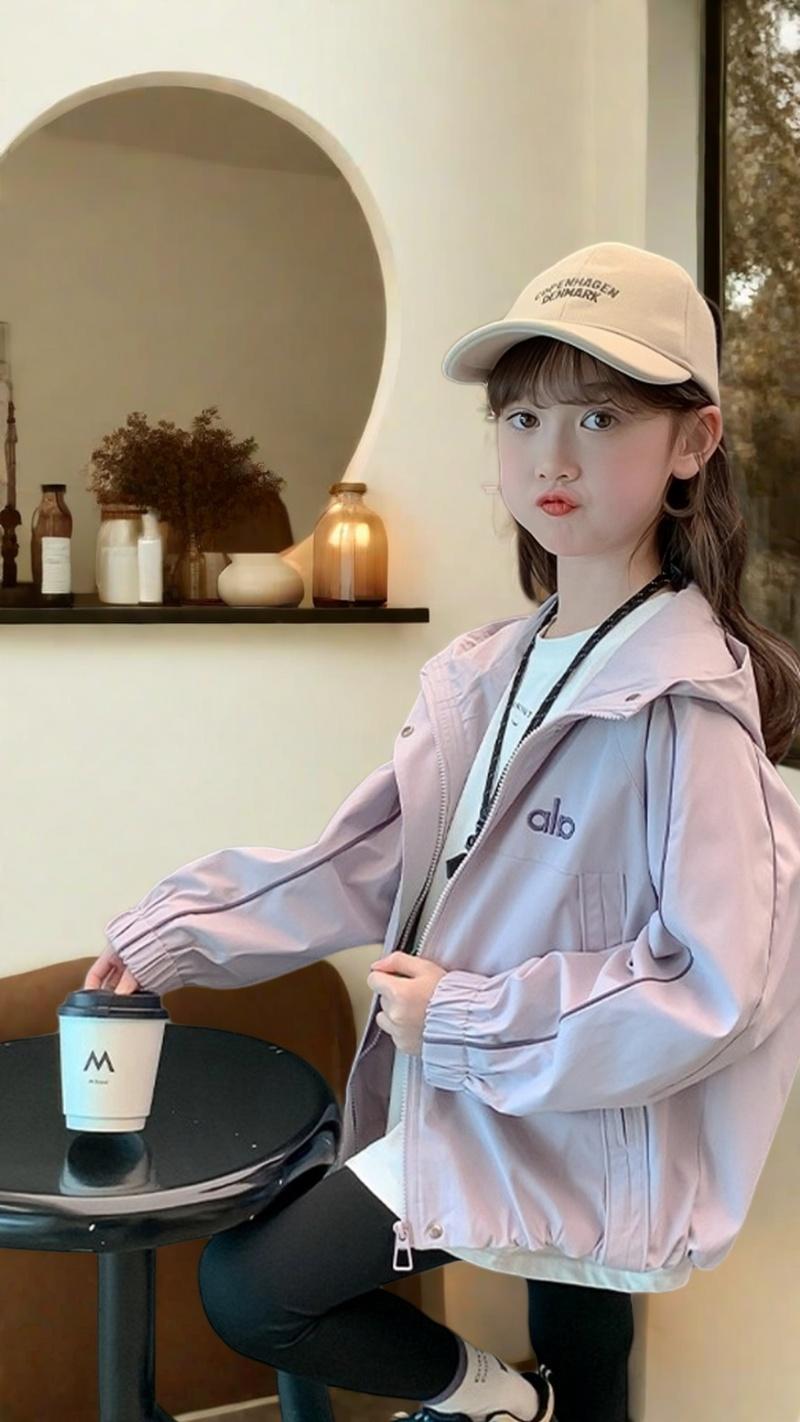 女童连帽夹克外套春秋装2025新款中大童韩版洋气童装儿童冲锋衣潮