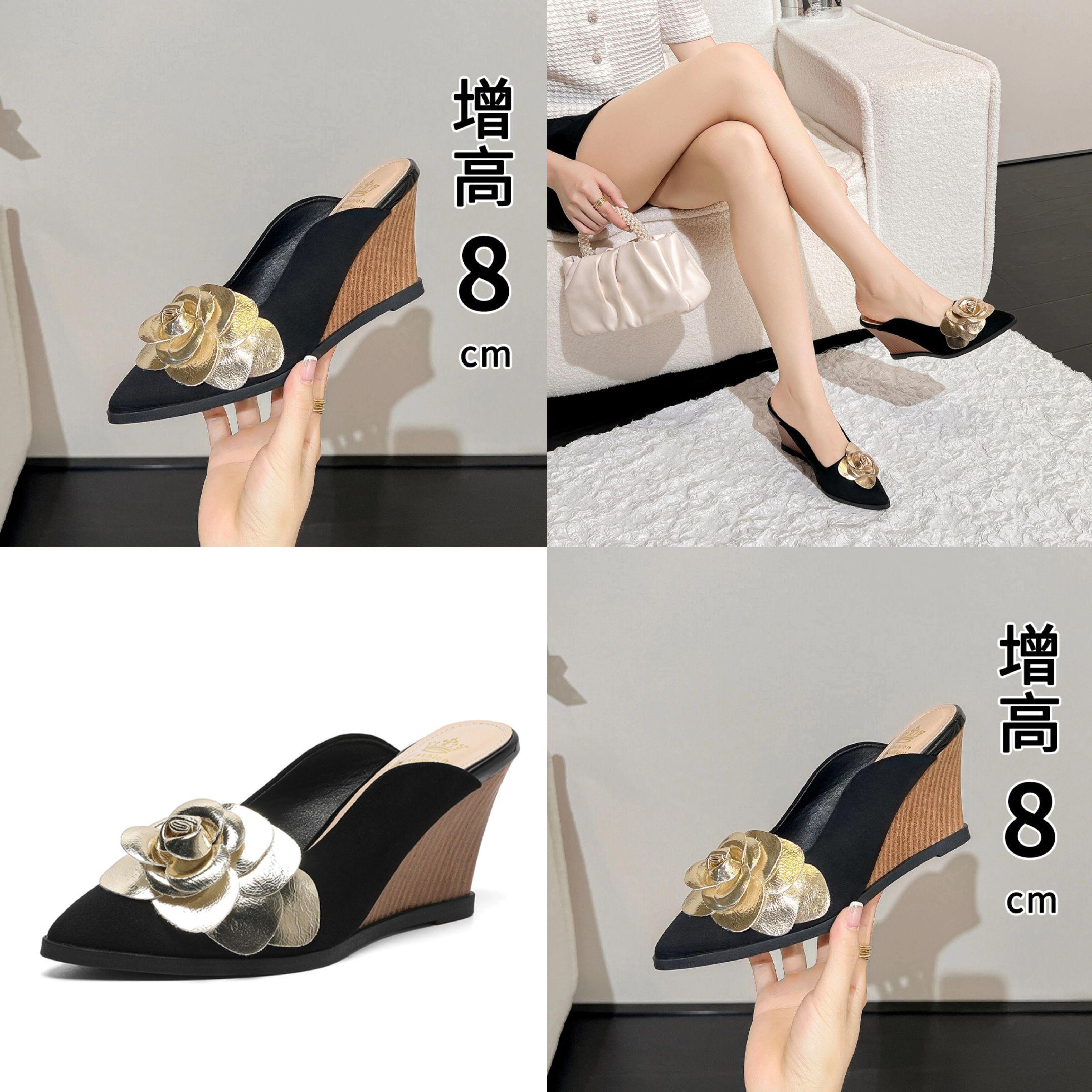 半拖鞋女2025秋季新款山茶花包头穆勒鞋高跟网红懒人时尚尖头凉拖#新款女鞋 #穿出高级感