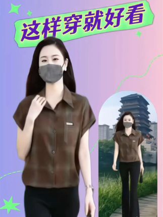 这件短袖真的太赞了!🌿 格纹设计简约又不失优雅,搭配黑色长裤,通勤出游两相宜。高个子女生穿上更是气场全开!#短袖 #优雅气质 #美不美你说了算 #高端大气 #穿搭 @抖音小助手