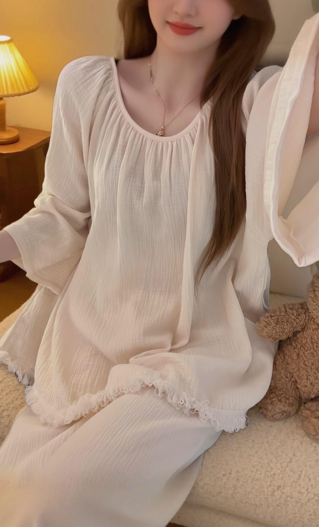 这件真的好温柔!奶呼呼的~#睡衣 #睡衣控 #可外穿家居服 #慵懒风穿搭 #抖加小助手