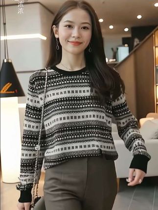 哥弟阿玛施正品复古提花羊毛针织衫长袖女2025早秋新款民族风女装#面料柔软舒适#羊毛针织衫 #哥弟阿玛施正品 #早秋新款#高端大气