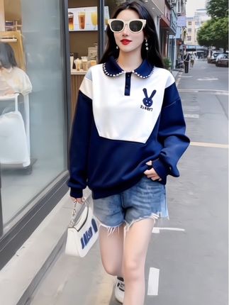 设计感小众卫衣新款春秋季韩版宽松撞色假两件上衣外套#减龄显瘦穿搭 #休闲百搭 #通勤穿搭如何摆脱土气感 #初秋一周不重样穿搭 #秋冬穿搭