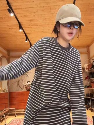 沈球球#LA CALLA美式松弛 棉质条纹长袖#球球家这款条纹长袖太显瘦了#帅气女生 #个性穿搭 #独一无二