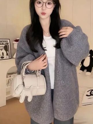 泡泡袖树皮纹毛衣外套女秋季新款针织衫宽松韩版慵懒风#慵懒风穿搭 #分享穿搭 #韩系穿搭 #通勤搭配 #温柔穿搭