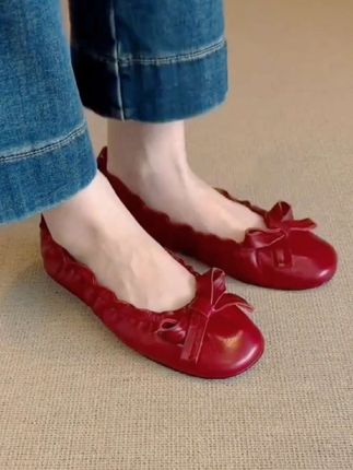 超软小羊皮浅口单鞋#复古褶皱蝴蝶结平底芭蕾舞鞋#通勤百搭一脚蹬皮鞋#薄款防滑单鞋#皮鞋#好穿不累脚 #软底小单鞋