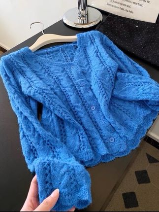 克莱因蓝空麻花设计感长袖针织秋季温柔慵懒风开衫上衣#爆款热卖中 #今日分享 #新款上新 #新款上新 #新款搭配每日更新中