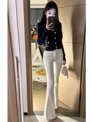高级白色百搭知性微喇牛仔裤女2025年夏季新款高腰显瘦显高拖地裤#气质穿搭 #百搭显瘦#高级感穿搭