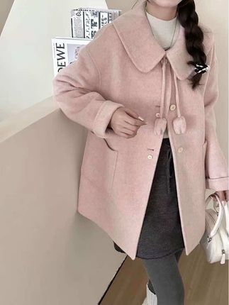 秋冬新款女装双面大衣娃娃领可爱女小个子毛呢外套#女神穿搭 #外套穿搭 #穿搭穿搭 #温柔穿搭 #韩系穿搭