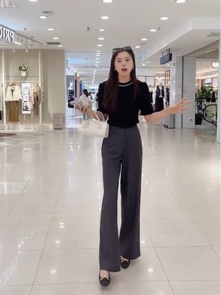 灰色西装阔腿裤女小个子西裤垂感春秋直筒裤子垂感窄版拖地裤#显高显瘦显腿长 #显瘦穿搭 #百搭神裤 #穿出大长腿 #无限回购的宝藏单品