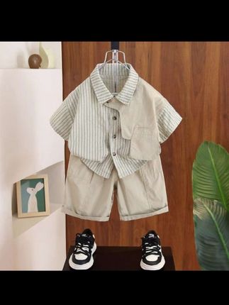 男童夏季痞帅衬衣薄2025新款洋气宝宝短袖衬衫儿童夏装炸街两件套#衬衫套装 #儿童套装