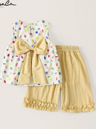 MOMOCO女童新款夏季时尚满印波点多巴胺薄款甜美套装#多巴胺女孩穿搭 #甜美穿搭#两件套#女童穿搭 #时尚穿搭