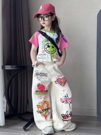 #潮童穿搭 #女童套装 #酷女孩穿搭 #女童短袖牛仔裤#女童牛仔裤