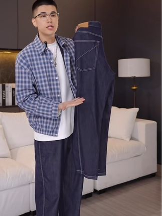 2025早秋新款原牛色不掉色牛仔裤男士宽松小弯刀裤简约休闲裤#穿搭#男装#时尚穿搭#牛仔裤#休闲裤