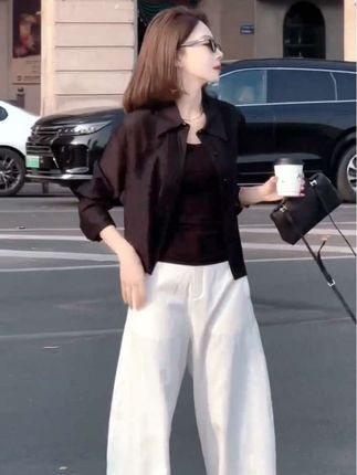 网红洋气炸街女装早秋出行衣服休闲装防晒衬衫冷感系阔腿裤两件套