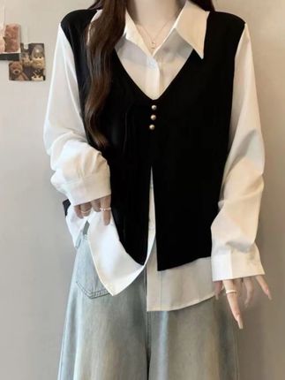 大码假两件小香风马甲显瘦上衣#这个秋天我一定要穿出个人样#秋季日常实用穿搭思路分享#秋冬都市硬核穿搭#晒晒我的秋日穿搭 #许我耀眼林涛穿搭 @抖加🔥上热门🔥dou+🔥热点宝