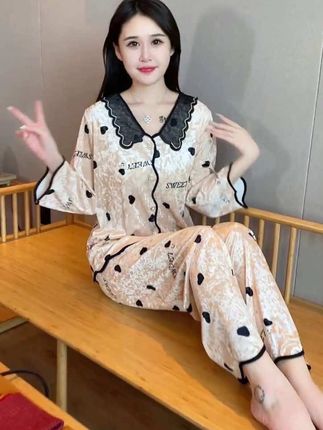 金钻绒睡衣女春秋季长袖长裤黑桃心睡衣带胸垫秋冬新款金丝绒轻奢#时尚洋气睡衣