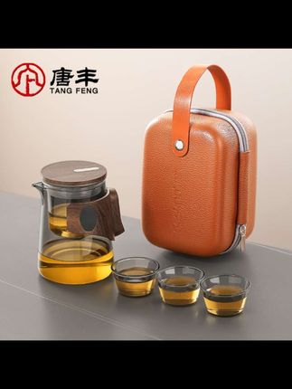 唐丰便携玻璃旅行茶具套装一壶三杯户外露营泡茶壶茶杯快客杯送礼#茶具 #户外茶具 #出差茶具 #喝茶