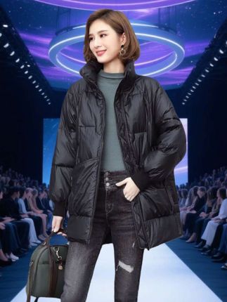 #棉衣#中长款宽松棉服外套#韩版时尚棉服#大码女装#冬季立领外套