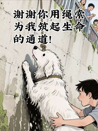 #创作者中心 #创作灵感 #狗狗 #人间温暖 #画画 🐶:谢谢你用绳索为我筑起生命的通道