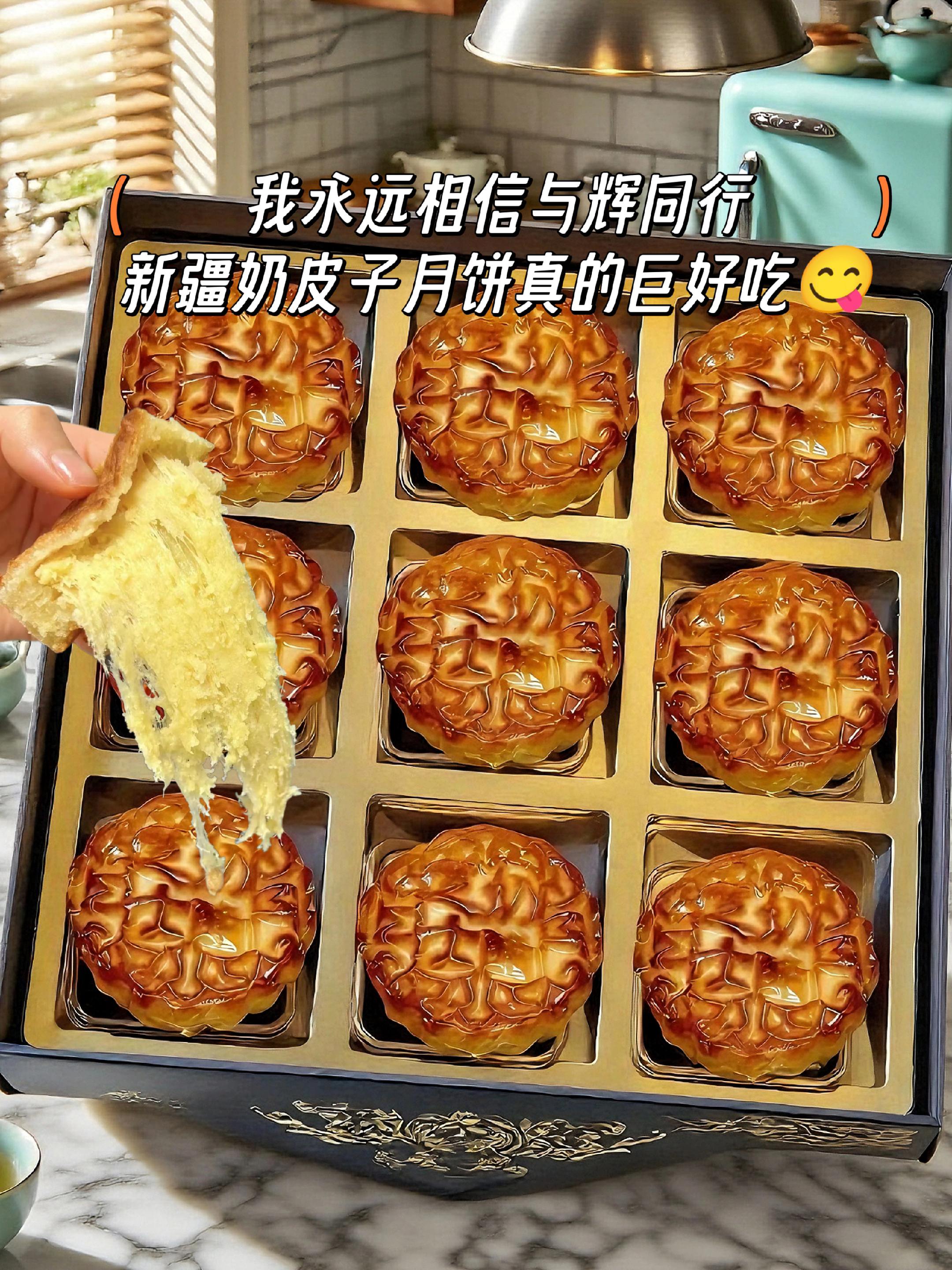 #与辉同行 推荐的新疆奶皮子月饼酥收到了!包装 土土的看起来不咋滴!没想到里面这么有料!竟然还有芝士 奶酪味的!!酸奶味的,奶味巨浓郁!!芝士脑袋一整个爱住了!而且不甜腻!空气炸锅或者微波炉复烤一下还能 拉丝!!新疆的奶制品真的从不让人失望!#新疆美食 #奶皮子月饼#谁懂这一口的好吃程度#奶皮子